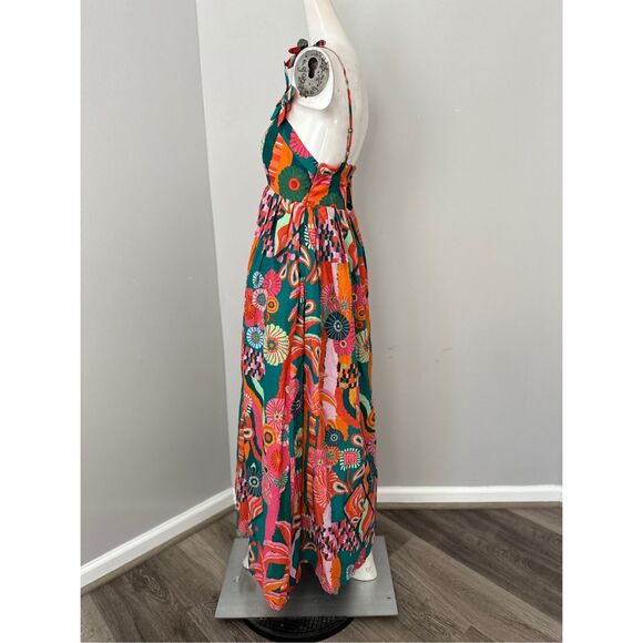 NWT Farm Rio X Anthropologie Pleated Palm Floral Midi Dress Multicolor $238 - Picture 6 of 11